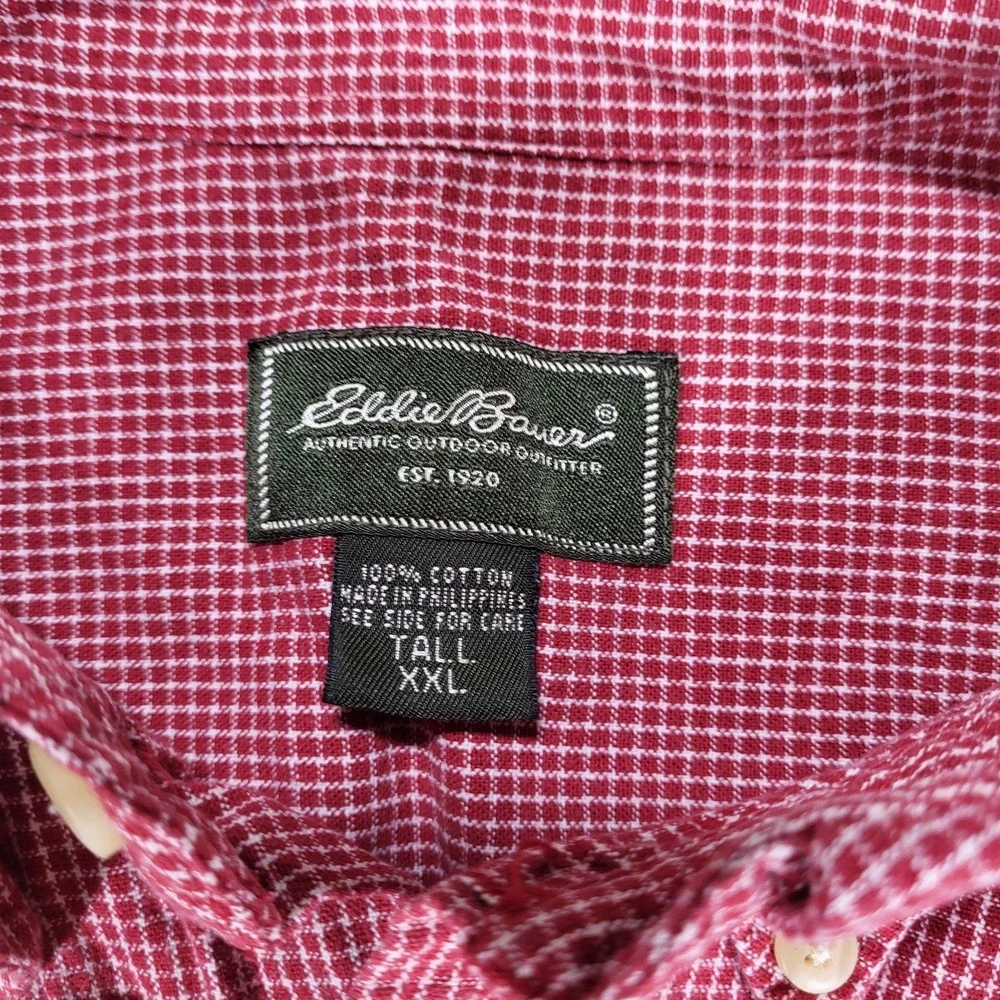 Eddie Bauer Long Sleeve Button‎ Up Shirt Mens XXL Tall Red Check